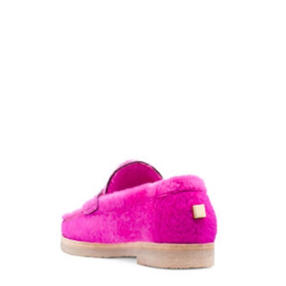 Stuart Weitzman RARE Bromley Spanish Shearling Lambs Wool Loafers Flamingo Pink - Picture 4 of 16
